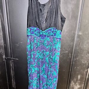 Vintage Black and Teal Patterned Dress